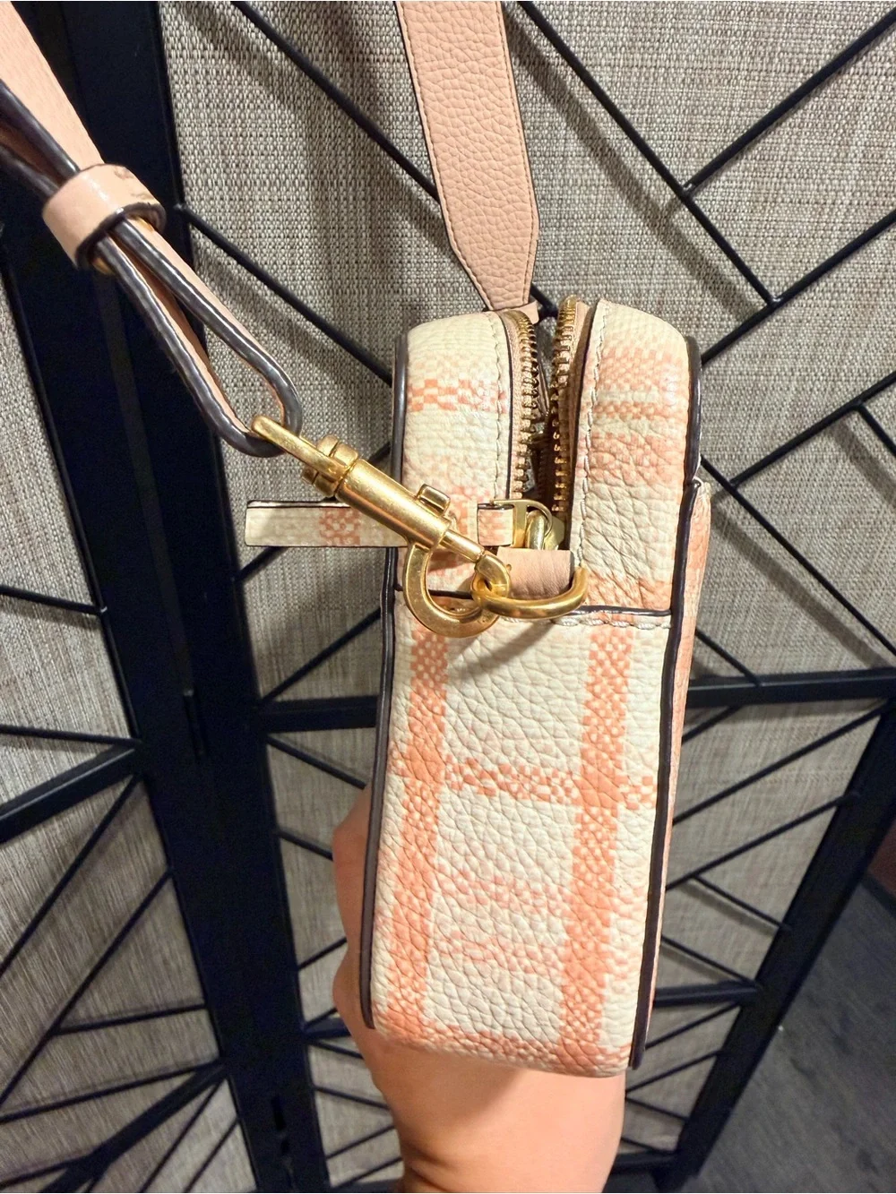 Tory Burch Pink Plaid Leather Crossbody Purse